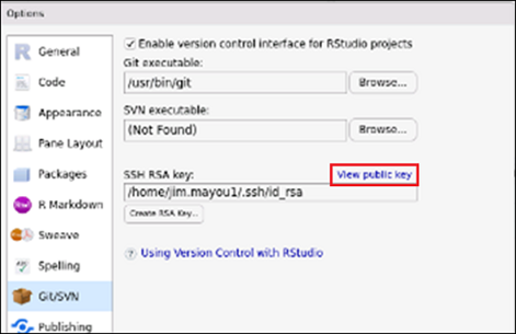 Image of View public key option