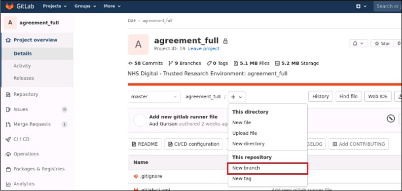 Image showing new branch option