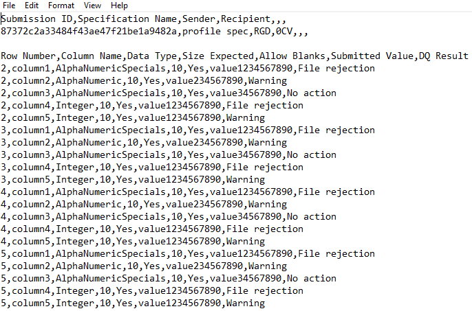 image of csv file in notepad