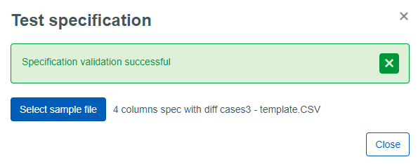 test specification screen successful screen