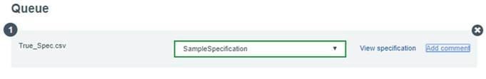 queue screen with sample specification section highlighted