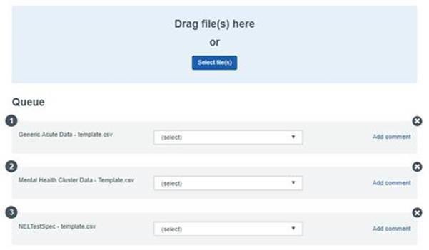 submission file screen with drag files an queue screen displaying files which are being submitted
