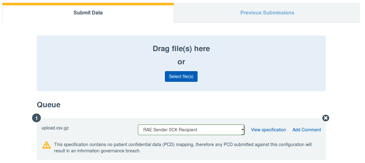 submit data screen with queue images below select file screen