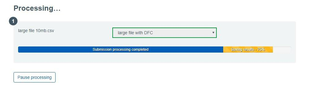 submission screen with submission process completed highlighted