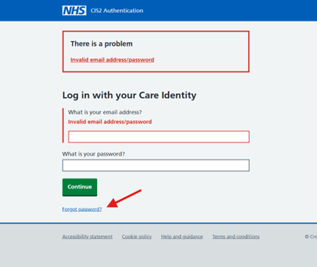 CIS2 invalid login error screen