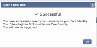 Successful linking screen