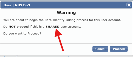 DoS shared user account warning screen