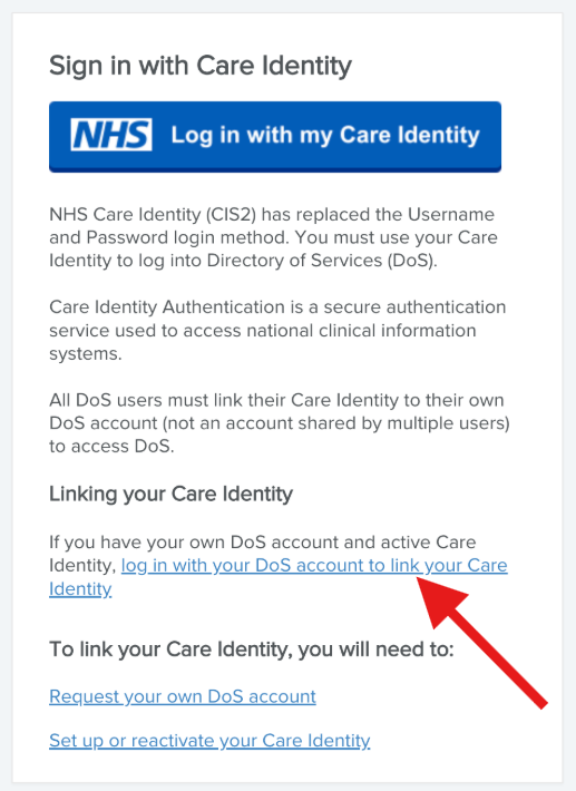Sign in with Care Identity screen