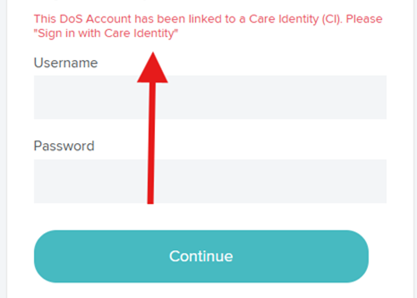 DoS 'Sign in with Care Identity' error screen