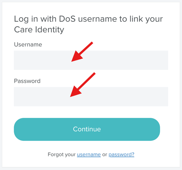 Login with DoS username to link your care identity