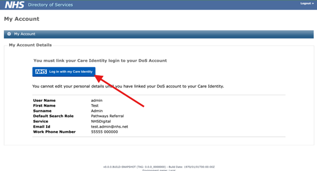 You must link your care identity login to your DoS account