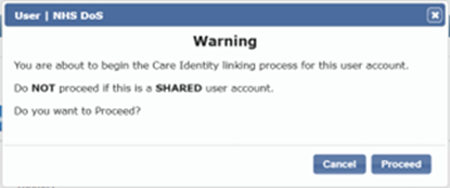 You are about to begin the Care identity linking process for this user account
