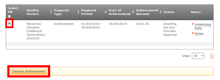 Screen shot showing how to declare an achievement