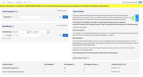 screen shot of eps business continuity mode