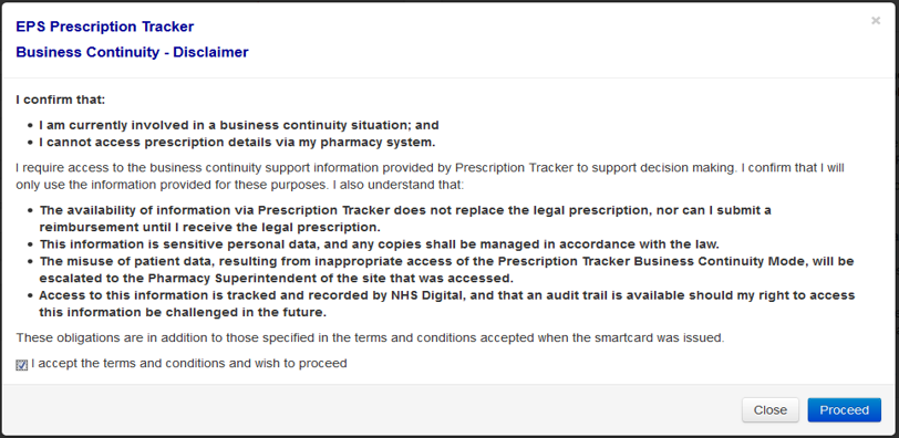 eps screen shot showing disclaimer screen