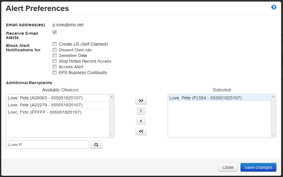 image of alert preferences screen with the alert preference button ticked