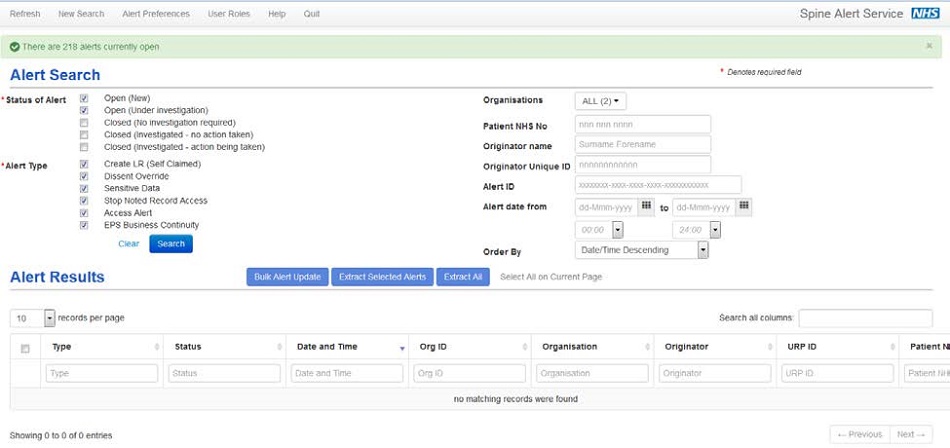 image of alert viewer home screen within EPS business continuity mode
