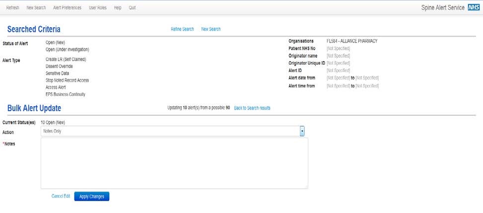 image of bulk update tool screen within EPS business continuity mode