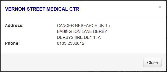 Screenshot of dialogue box asking to confirm selected dispensing site