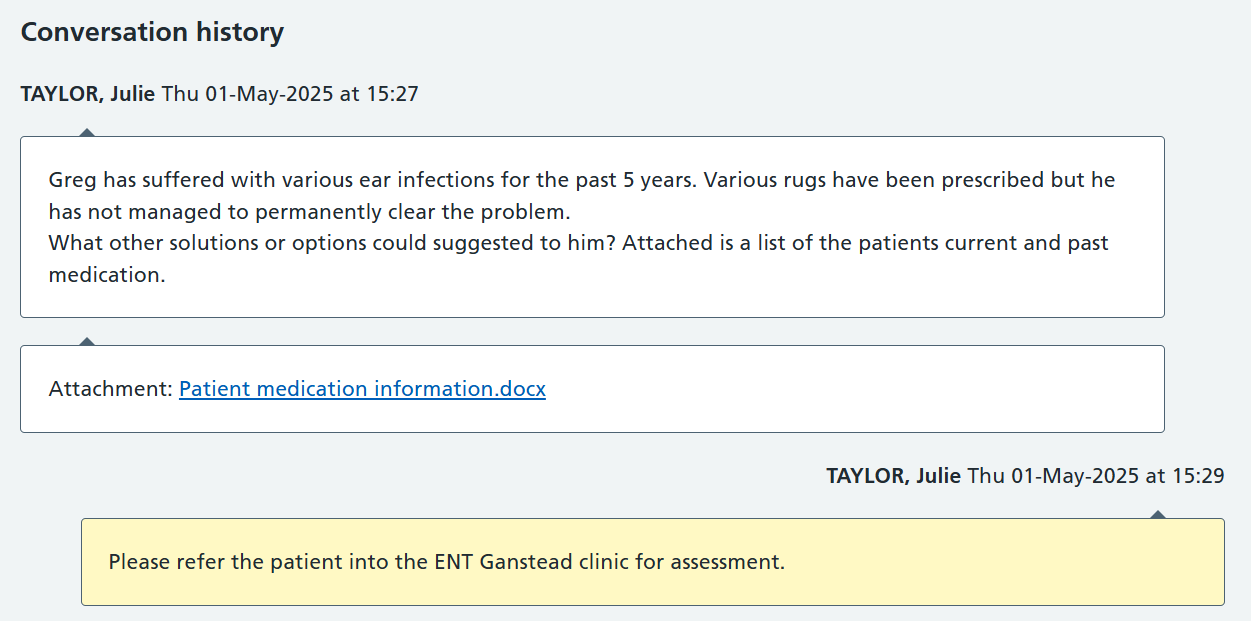 screen shot of e_RS screen showing advice conversation