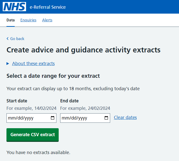 Advice and Guidance activity log screen