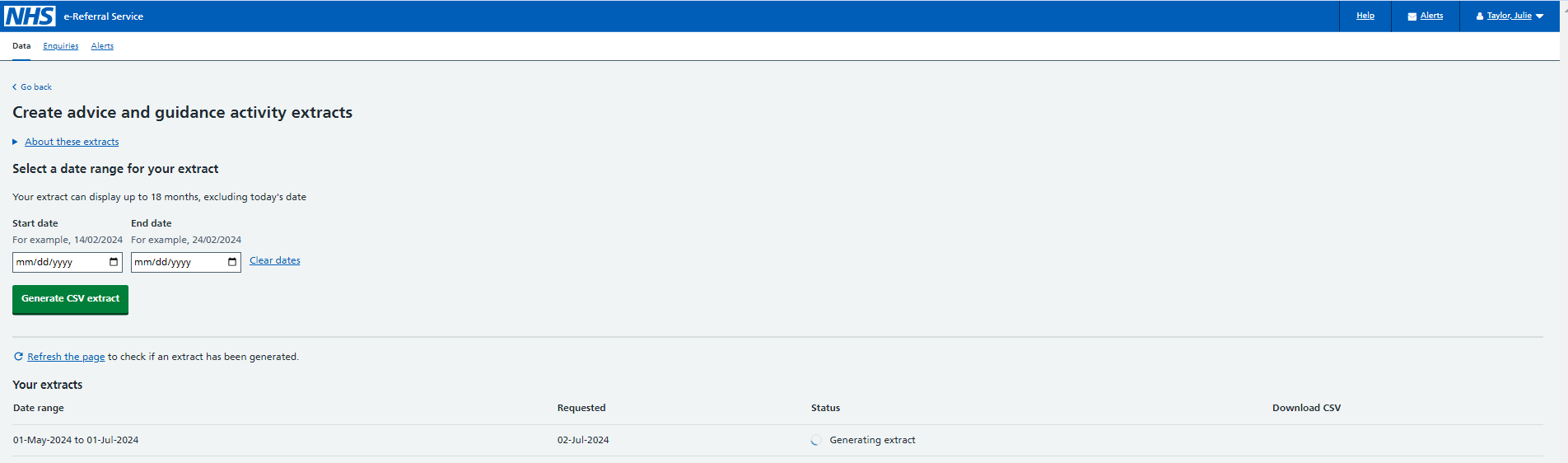 Advice and Guidance report ready screen