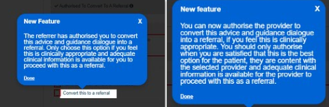 Image of the help information which is displayed for both a referrer and provider when the new changes are located on the screens