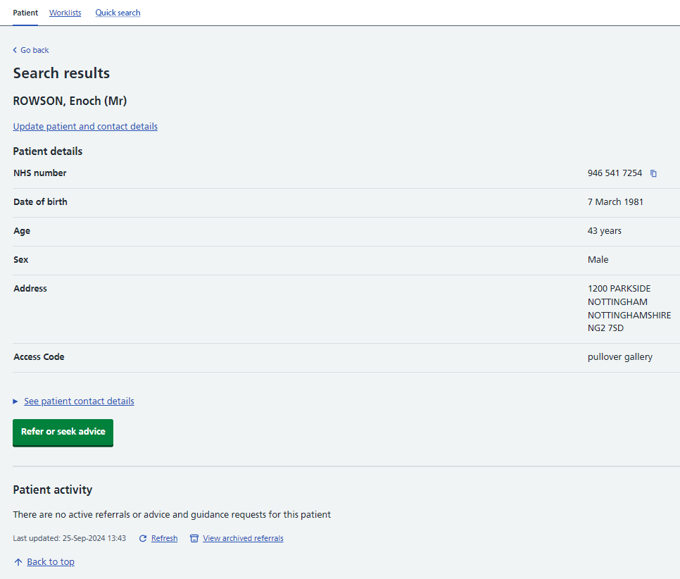 Image displays option to view archived referrals from PAL