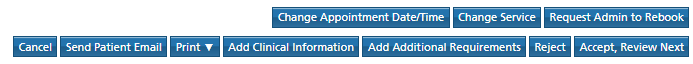 Action buttons available from the review referral summary screen