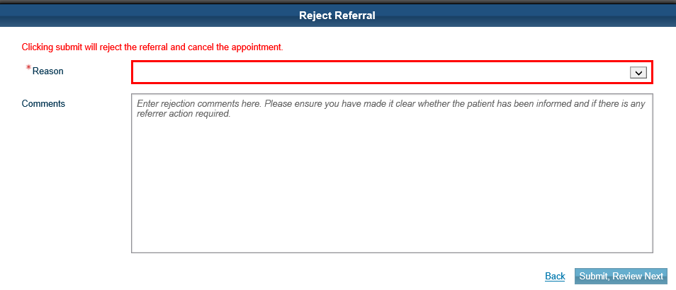 Image of the reject referral box