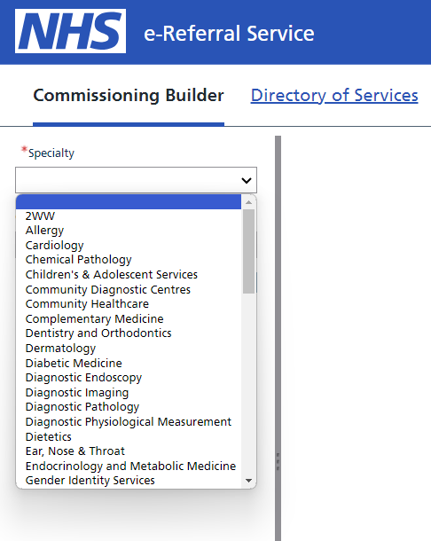 Image displays specialty selection in commissioning builder