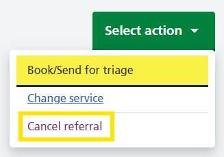 Image shows cancel referral optionon referral summary