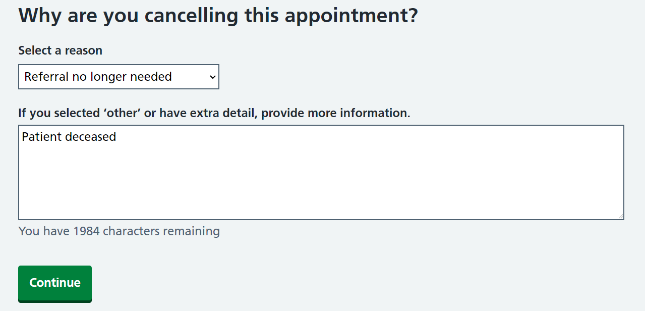 Cancellation screen