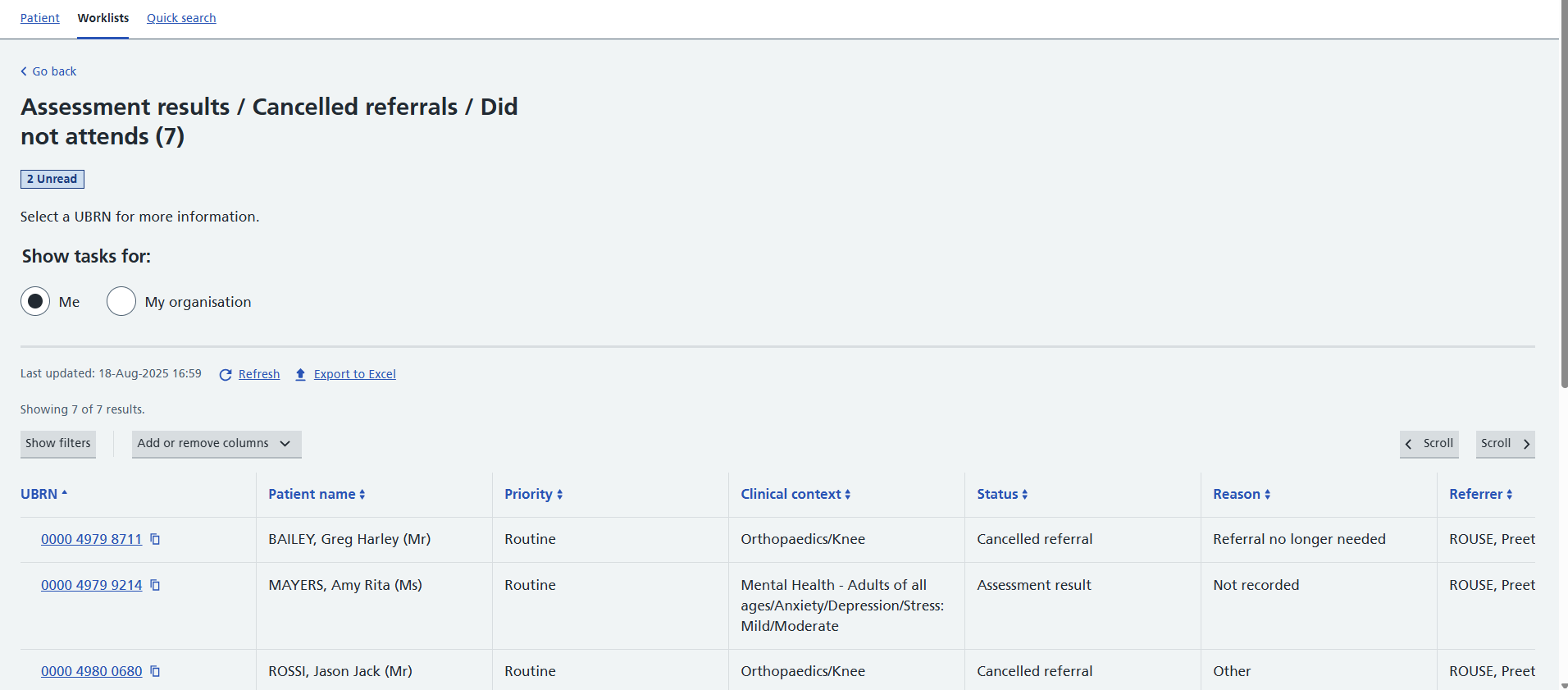 Image displays a cancelled referral in referrer worklist
