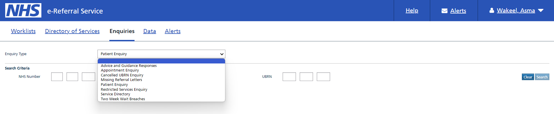 The Patient Enquiry to view/action referral screen