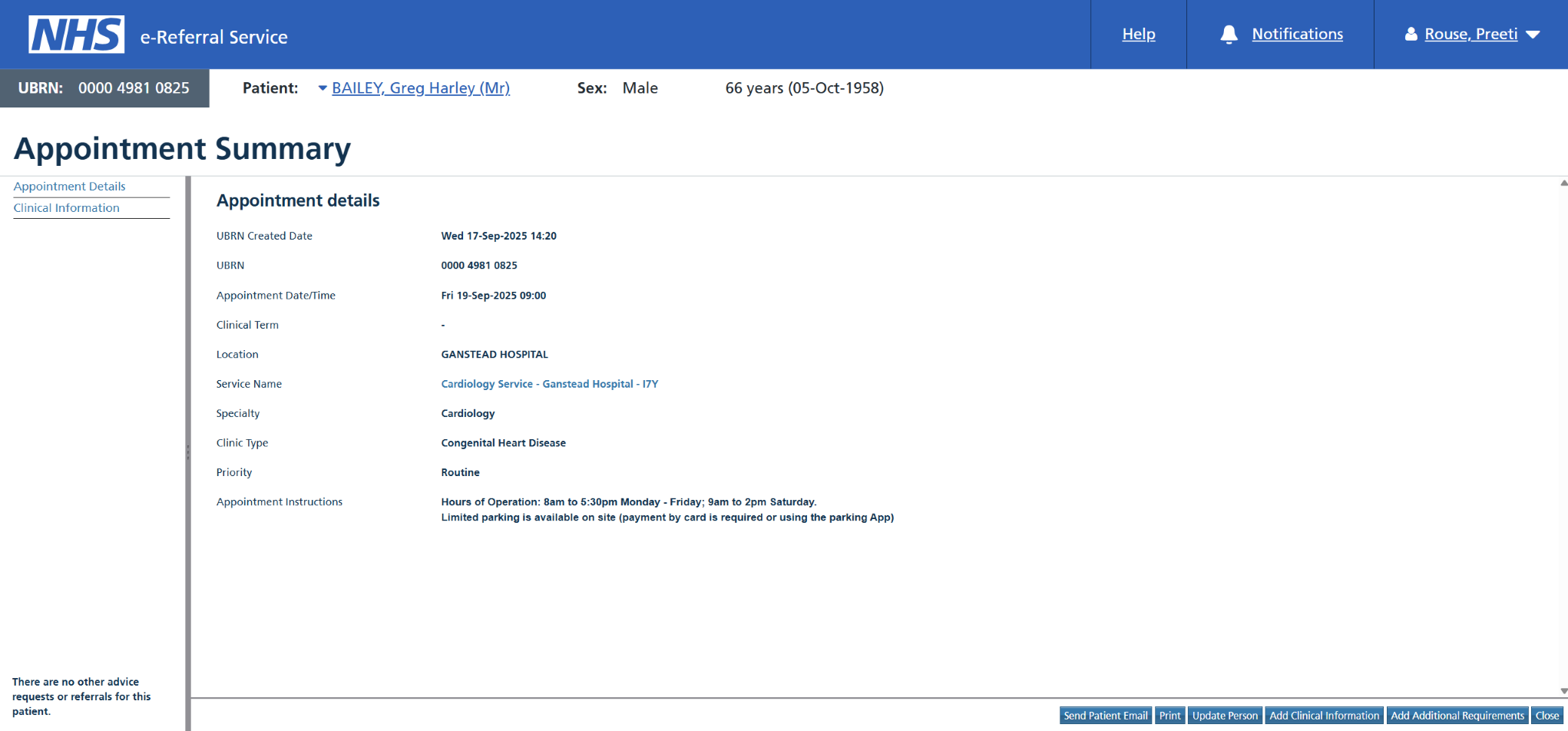 Review Referral Summary screen