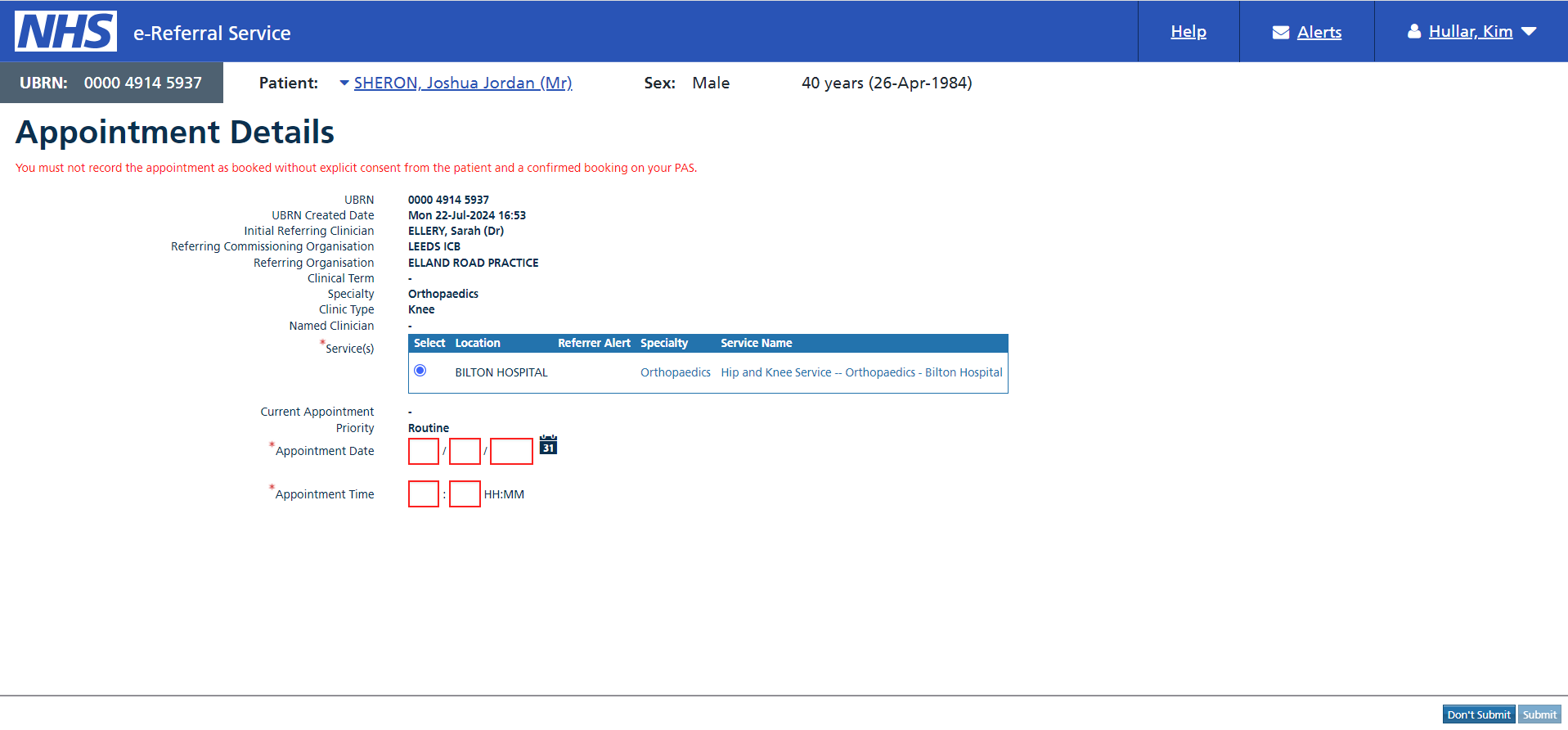 Appointment details screen