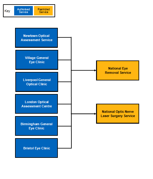 flow diagram showing an NHS eRs example of a tertiary service model through the eRS