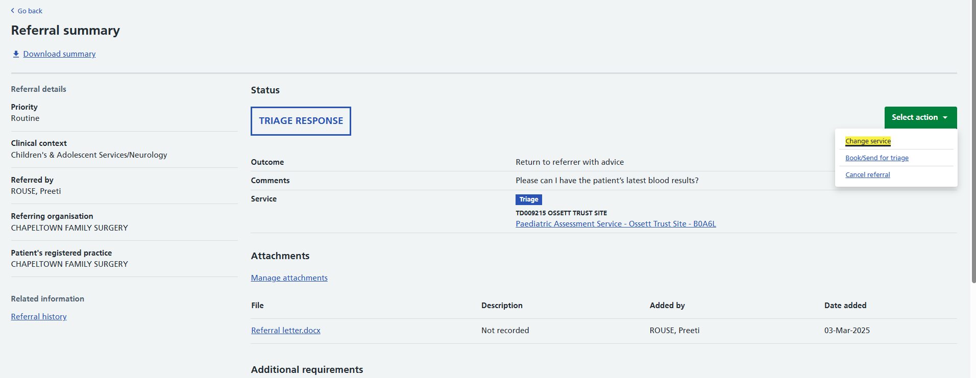 Image displays options where additional info has been requested by the provider
