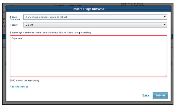 Screenshot of record triage outcome box