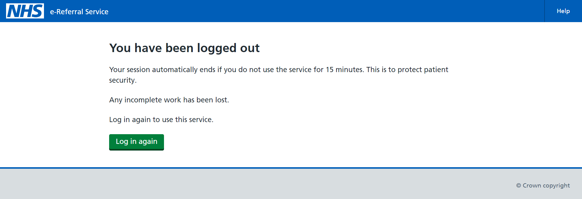 logout message if no activity for 15 minutes