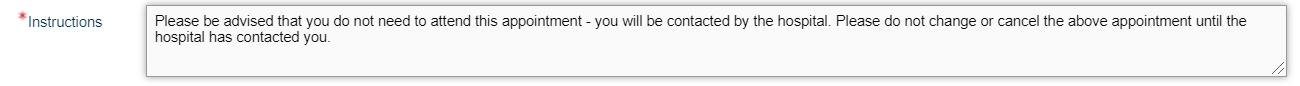 Image of the Instructions field when creating or updating a service