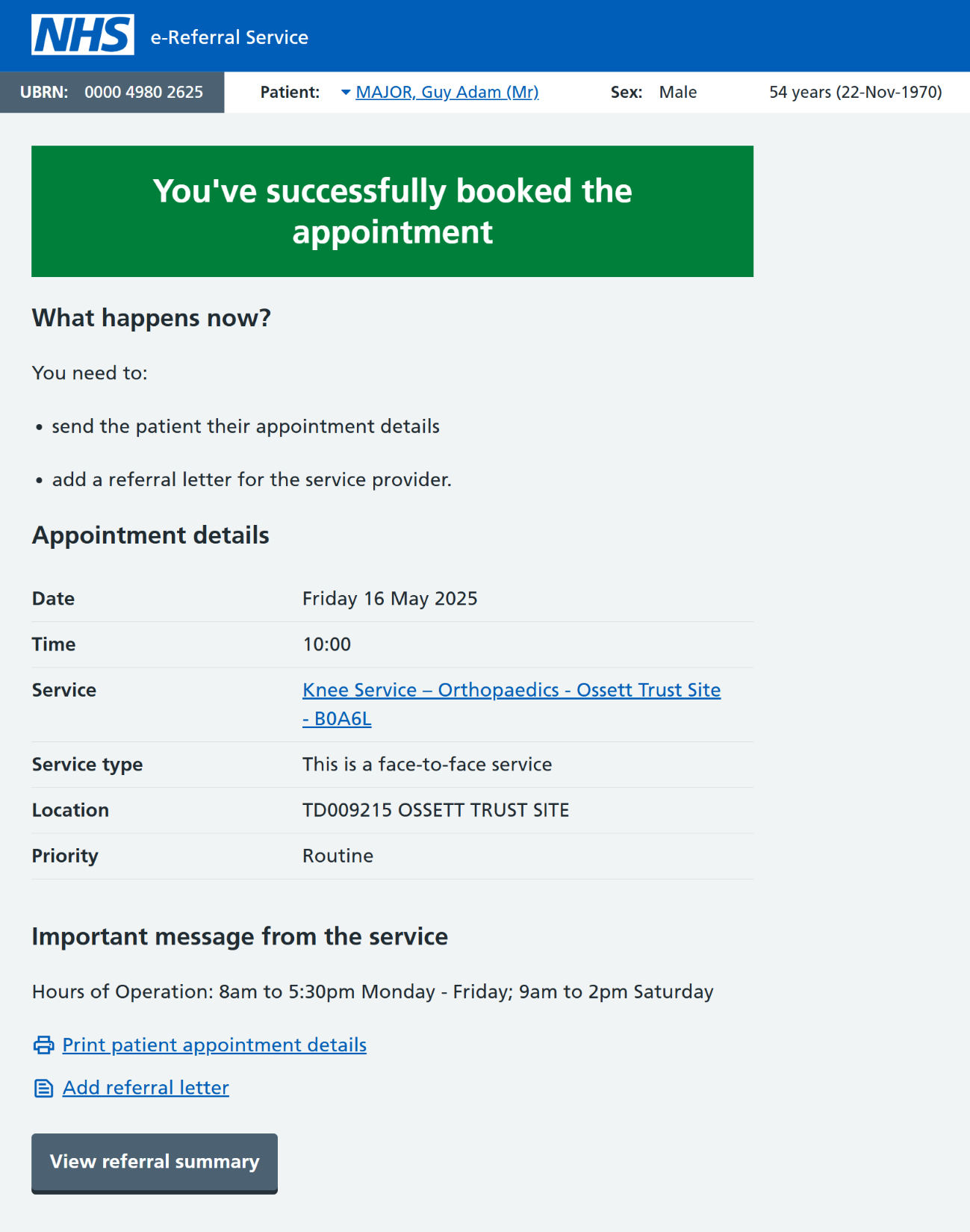 Booking success confirmation