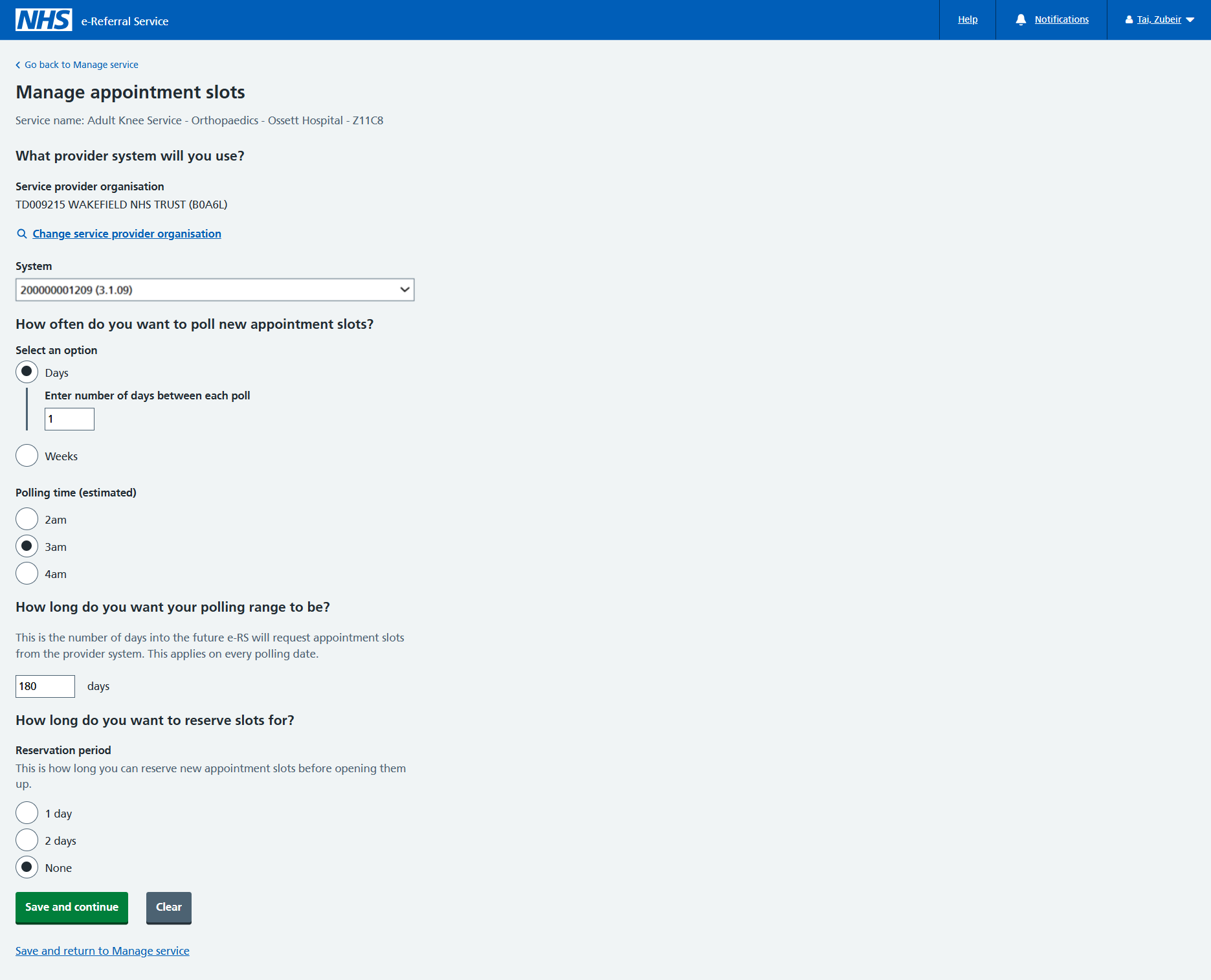 Manage appointment slots screen