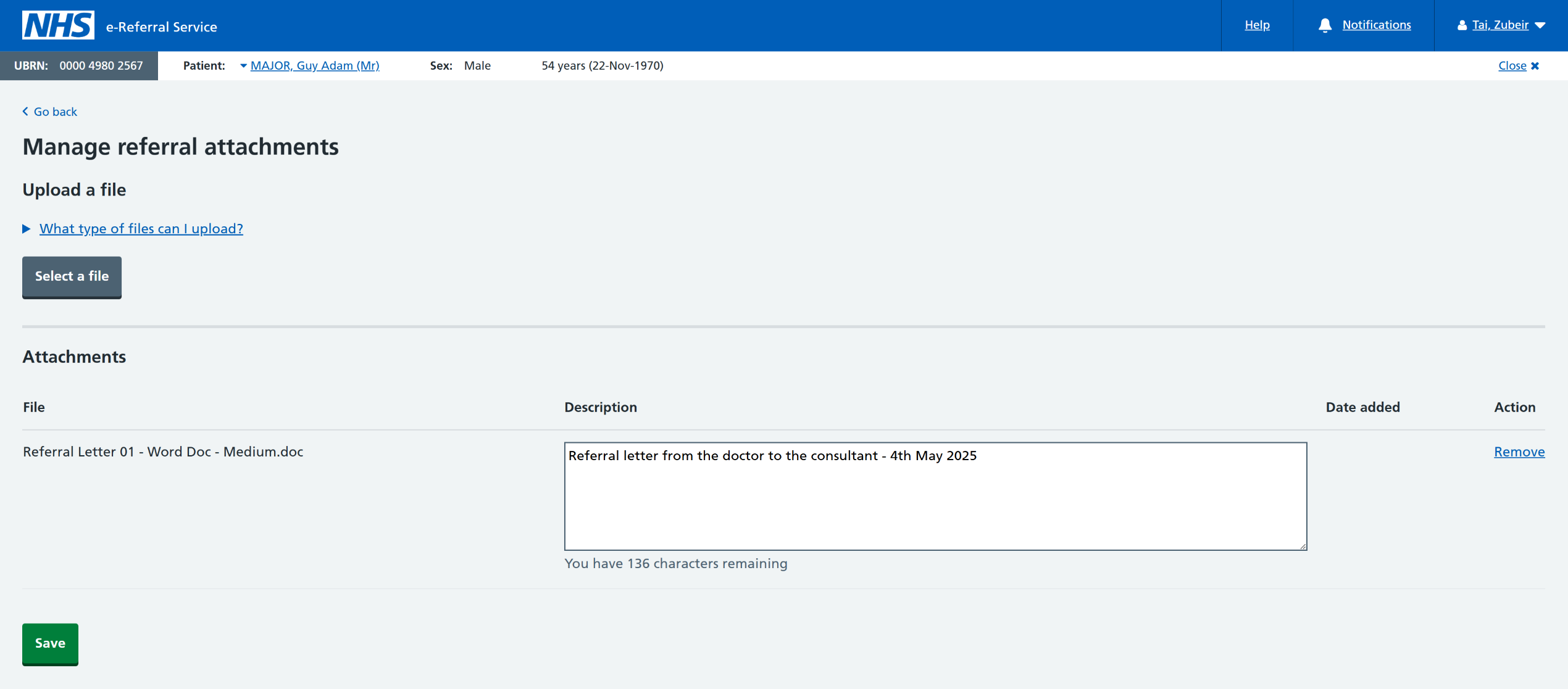 Manage referral attachments screen