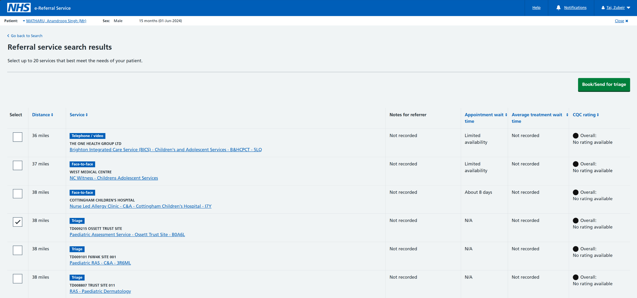 Referral service search results