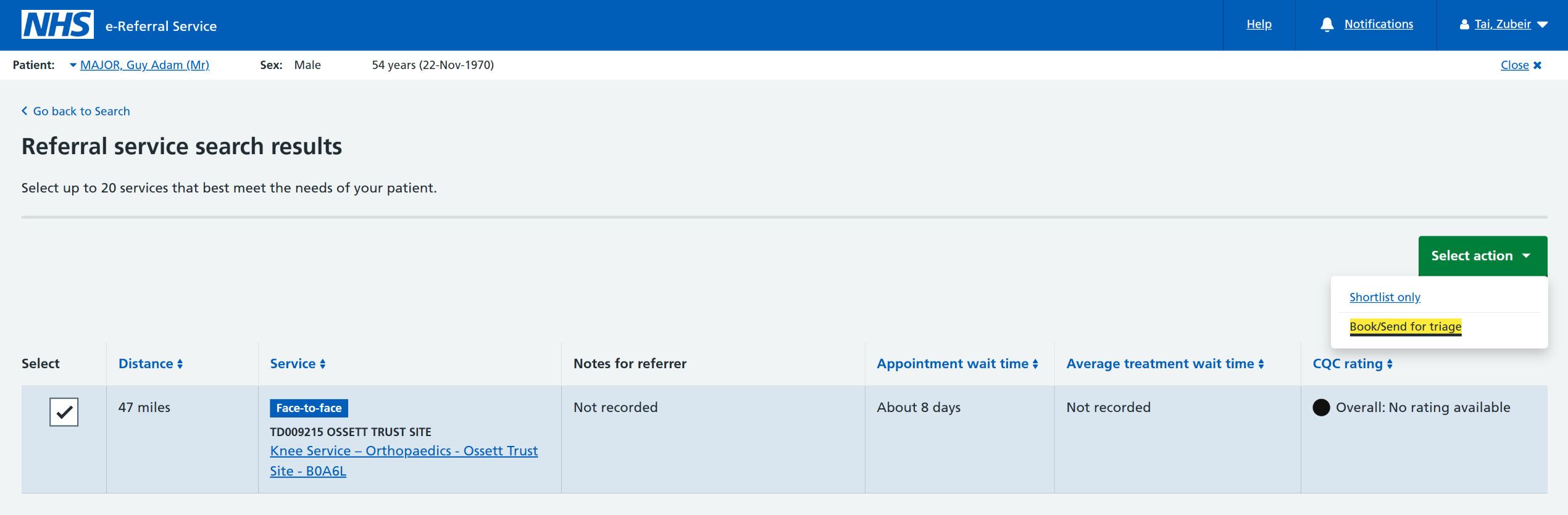 Referral service search results