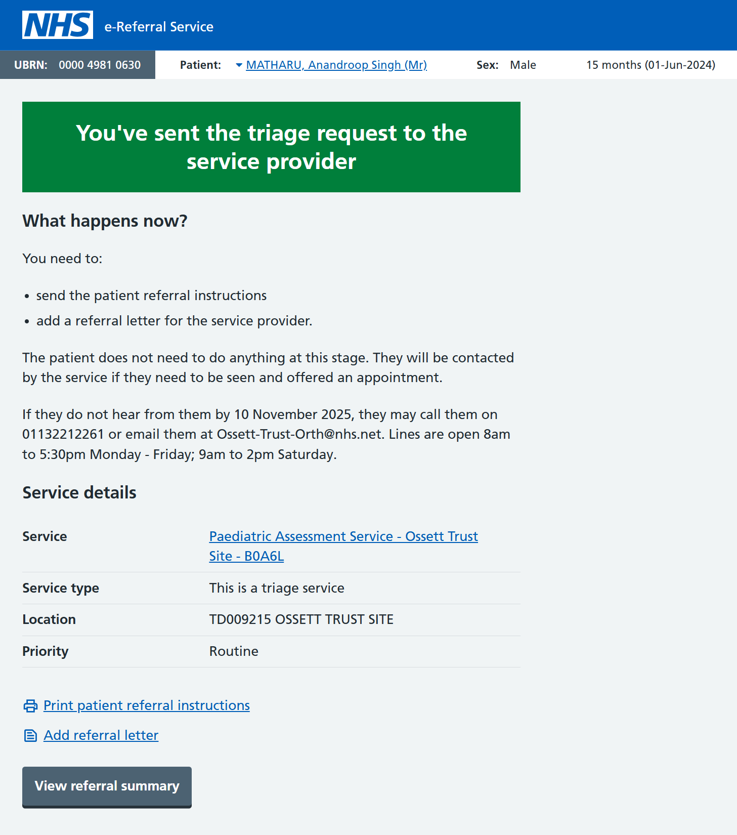 Referral successfully created