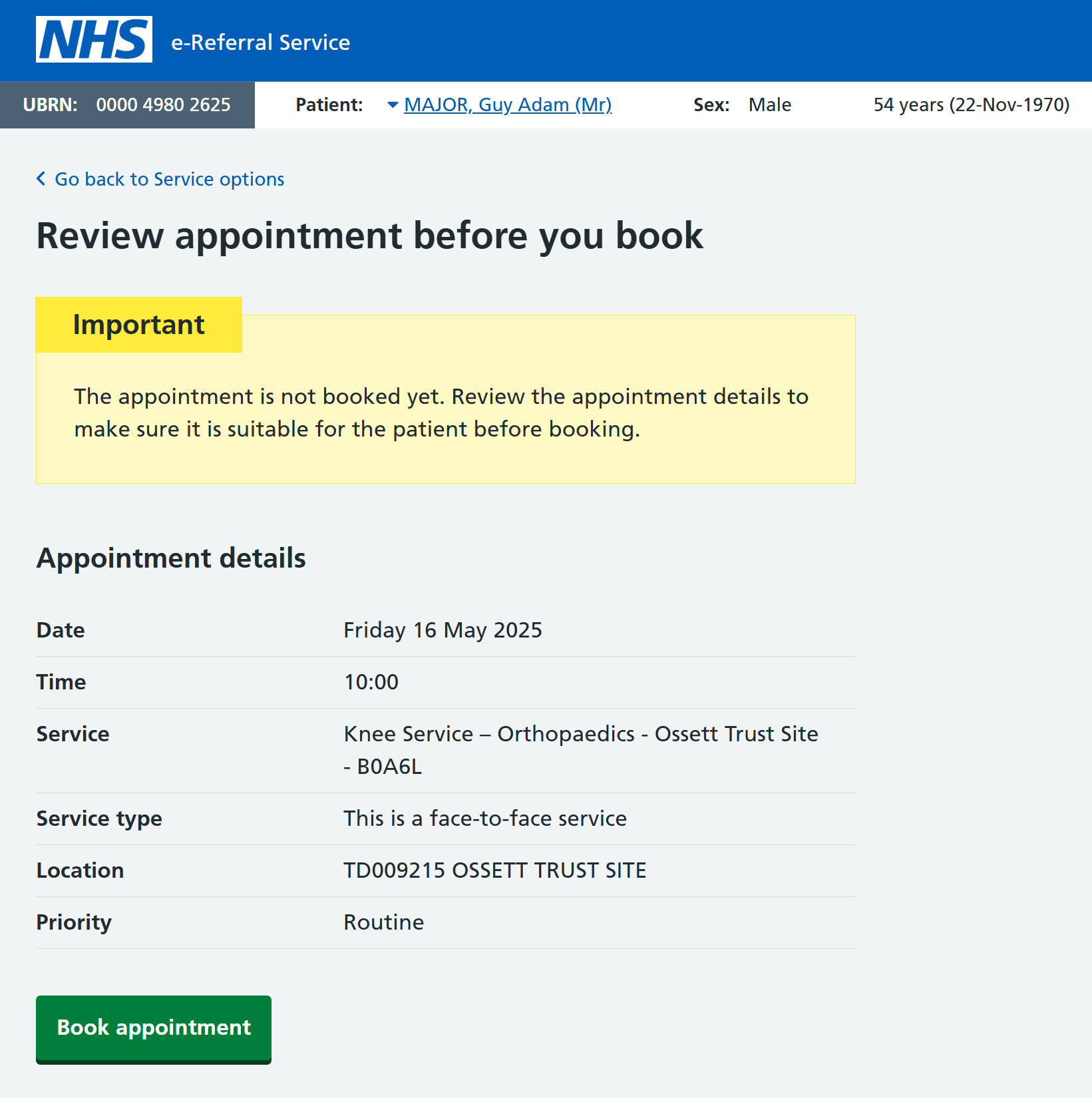 Review appointment