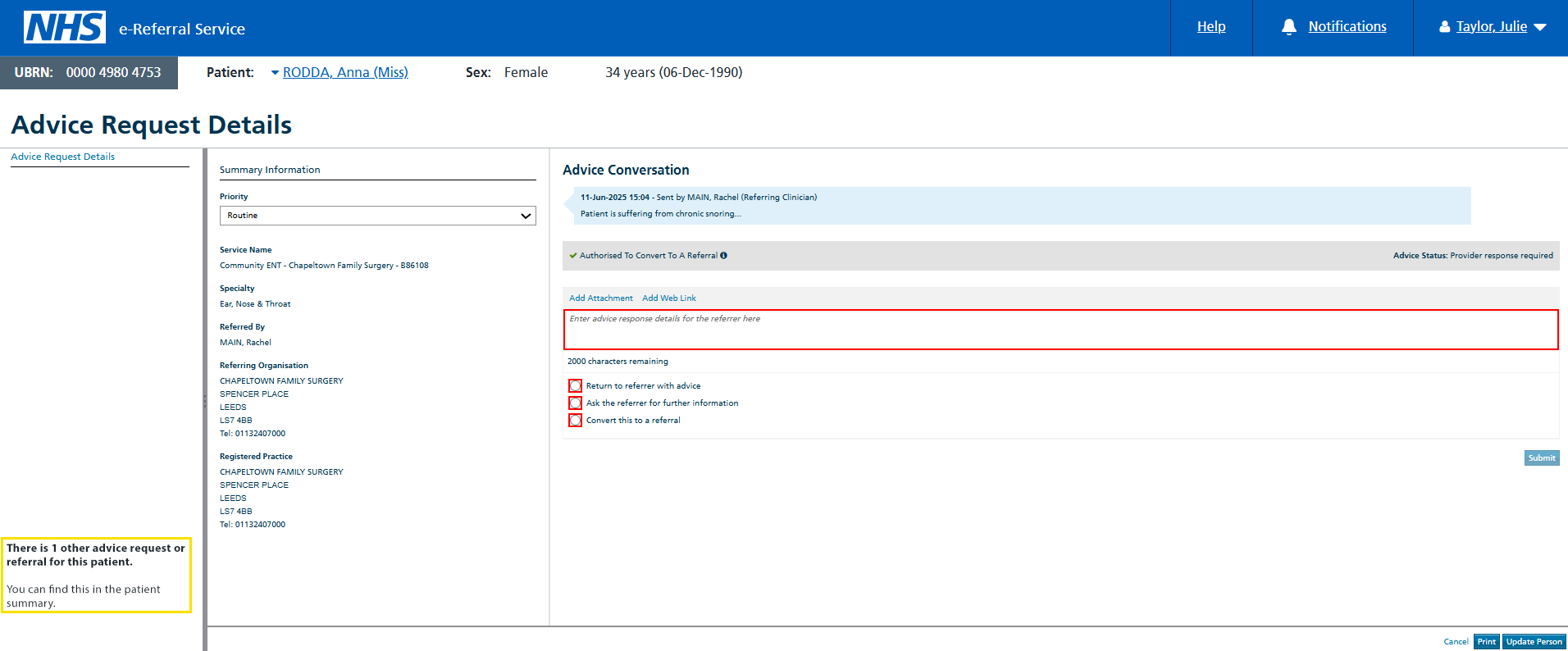 Message indicates related referrals